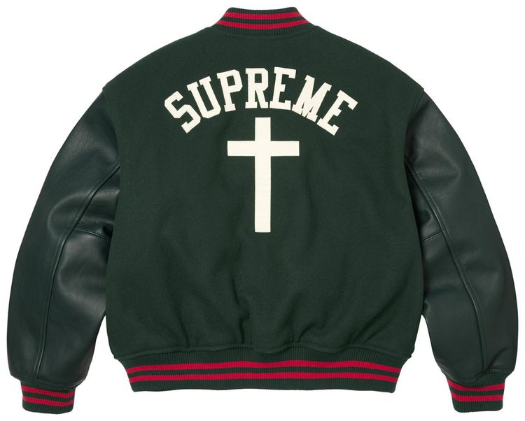 Supreme Cross Varsity Jacket Dark Green