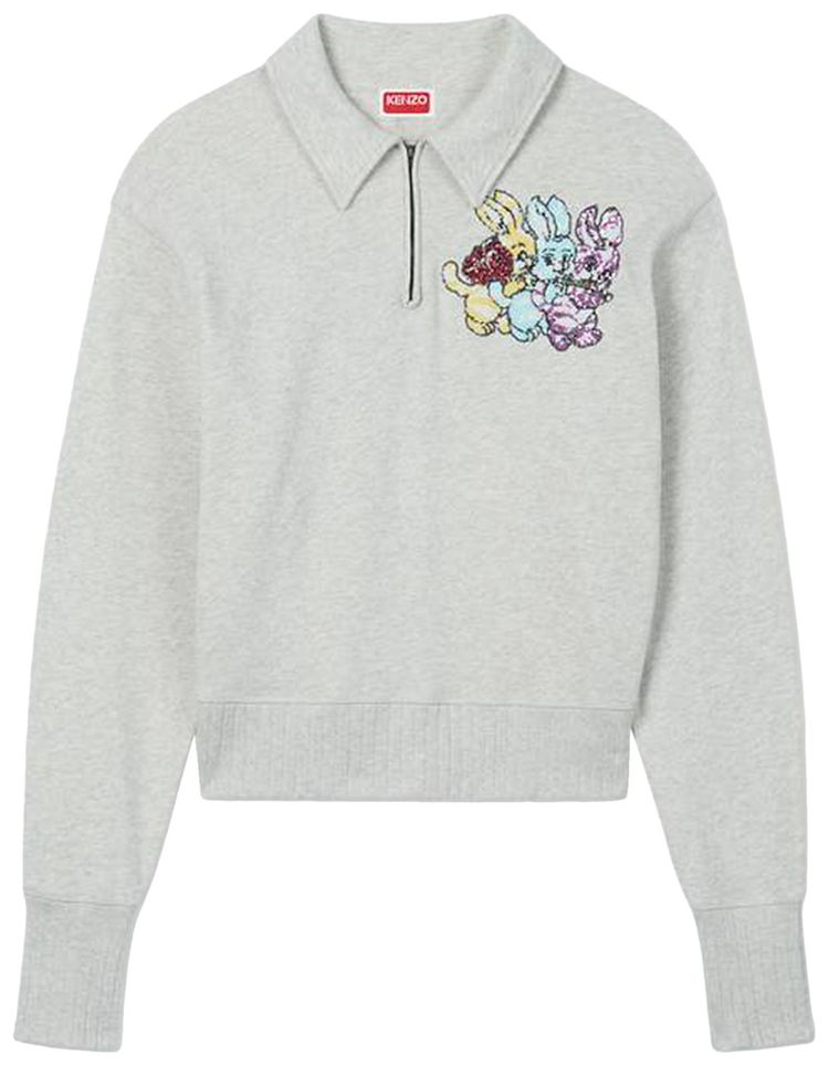 Kenzo Cartoon Embroidered Chapman Half Zip Sweatshirt Grey