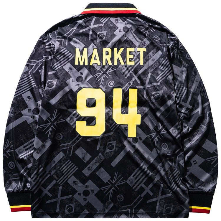 Market Smiley International Flags Long Sleeve Soccer Jersey BlackGrey
