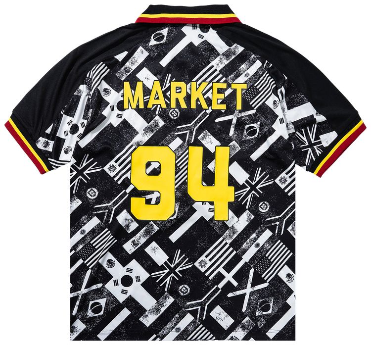 Market Smiley International Flags Short Sleeve Soccer Jersey BlackWhite