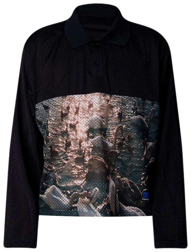 Rassvet Swan Mesh Long Sleeve Polo Black