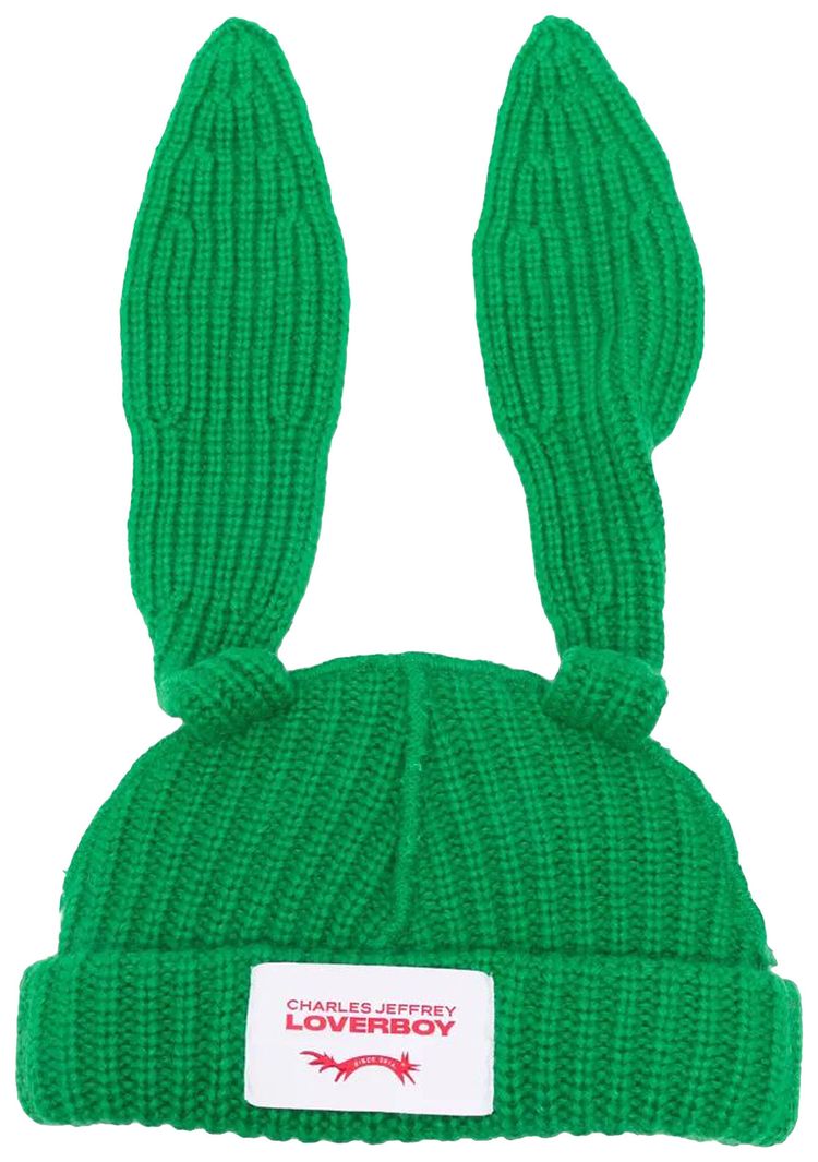 Charles Jeffrey Loverboy Chunky Rabbit Beanie Green Stripe