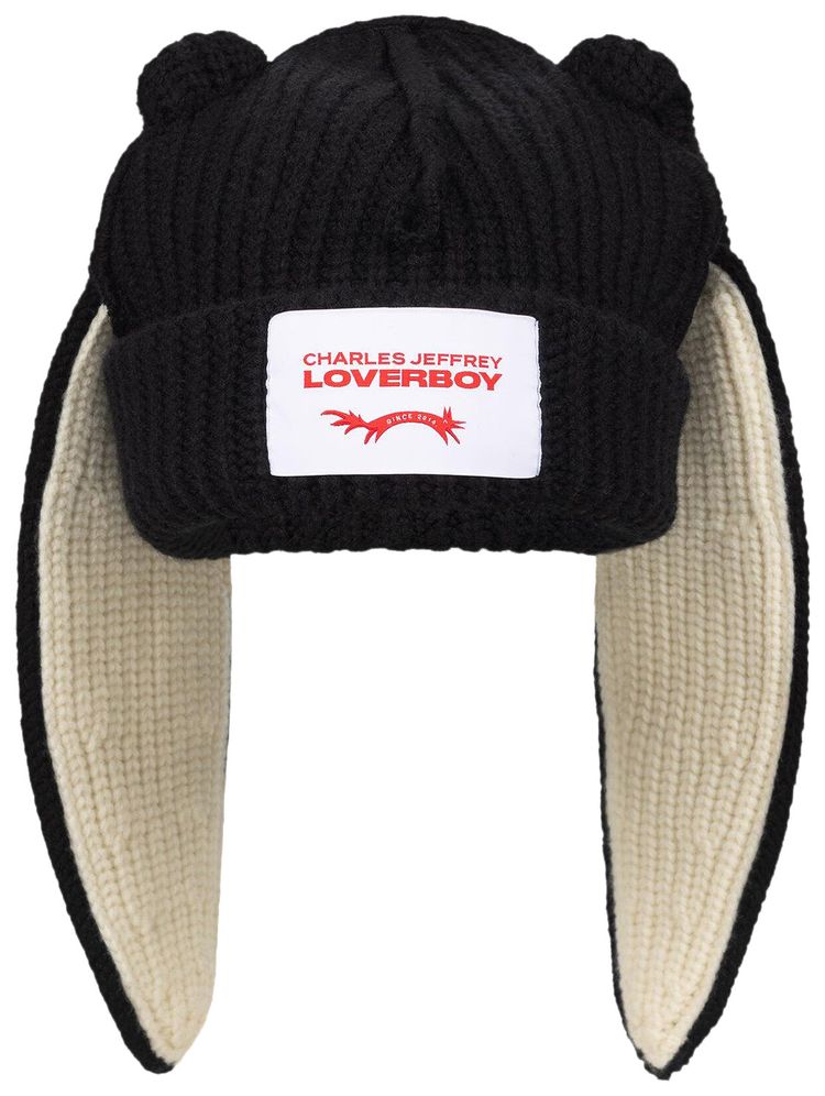 Charles Jeffrey Loverboy Chunky Rabbit Beanie BlackEcru