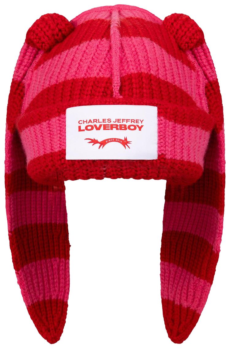 Charles Jeffrey Loverboy Chunky Rabbit Beanie RedPink Stripe