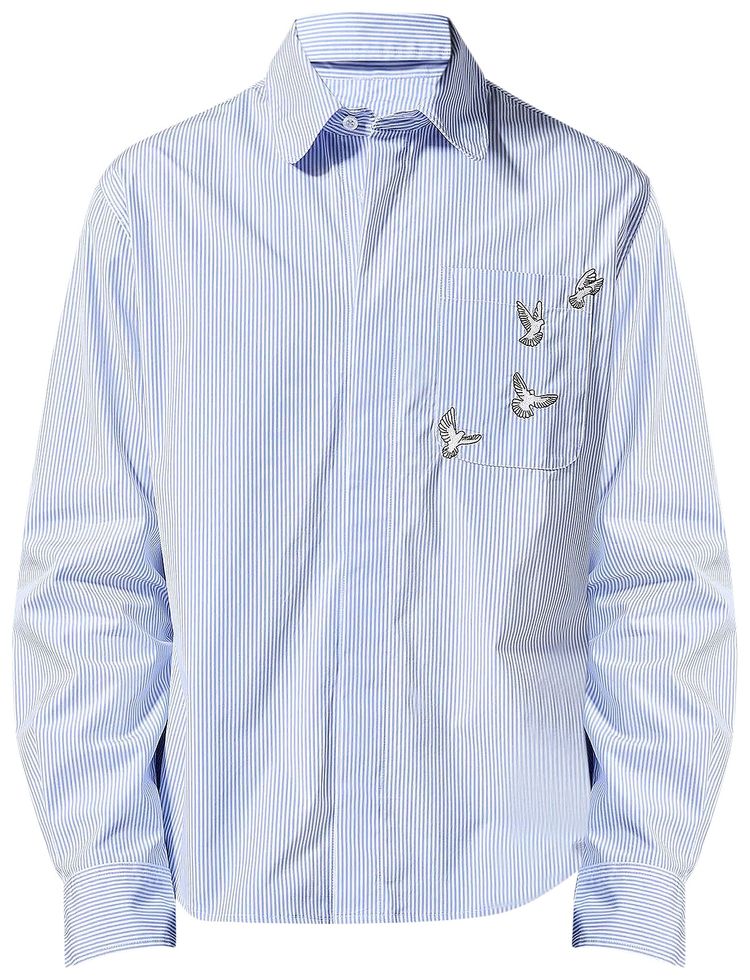 3PARADIS Dove Embroidered Button Shirt Poplin Blue StripeWhite