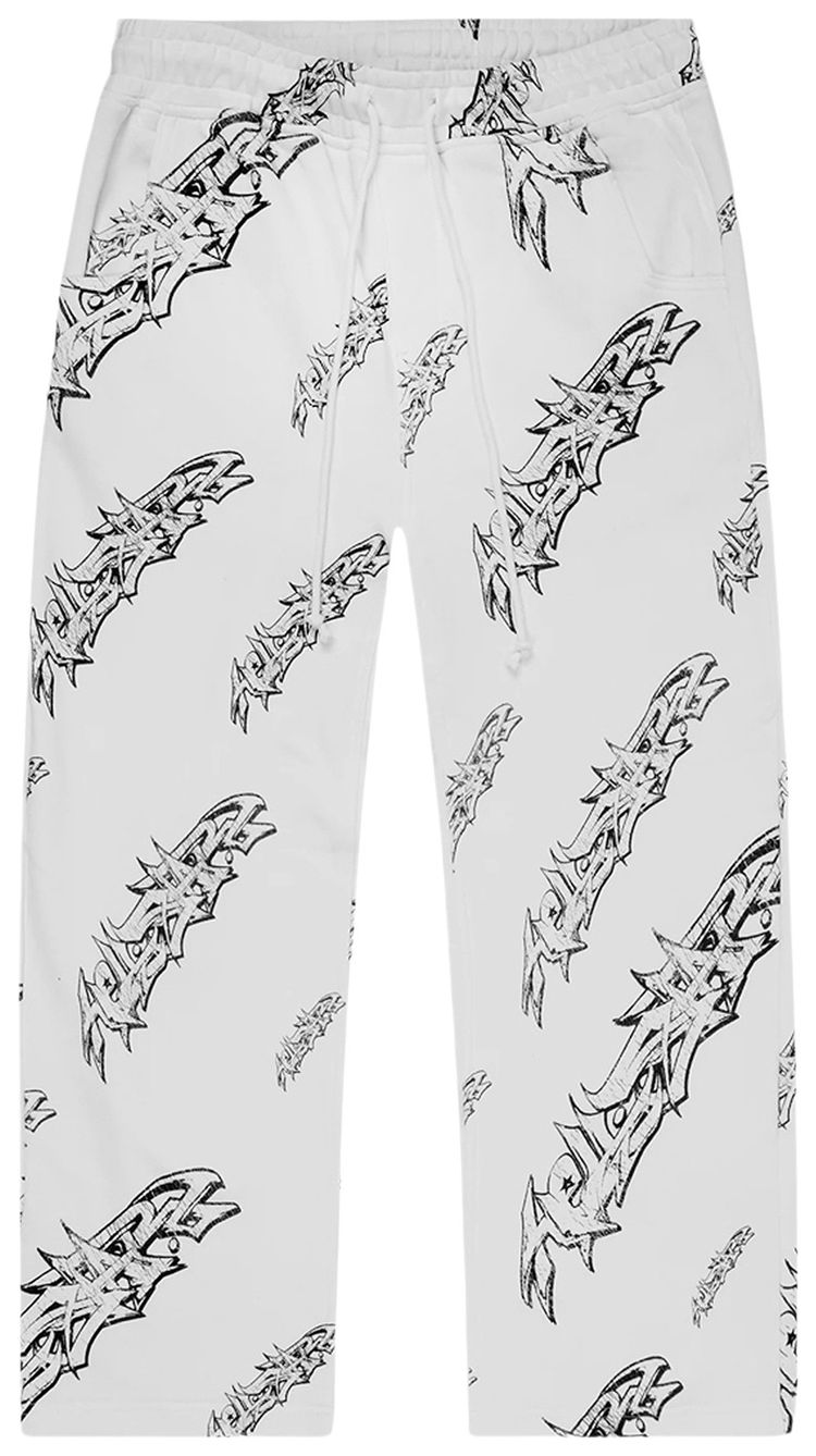 Hellstar Roll Print Graffiti Baggy Sweatpant White