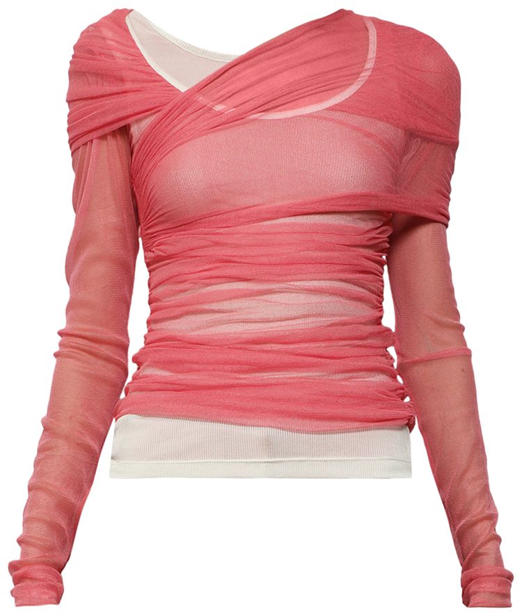 Christopher Esber Wrapped Tulle Long Sleeve Tank Cerise Pink