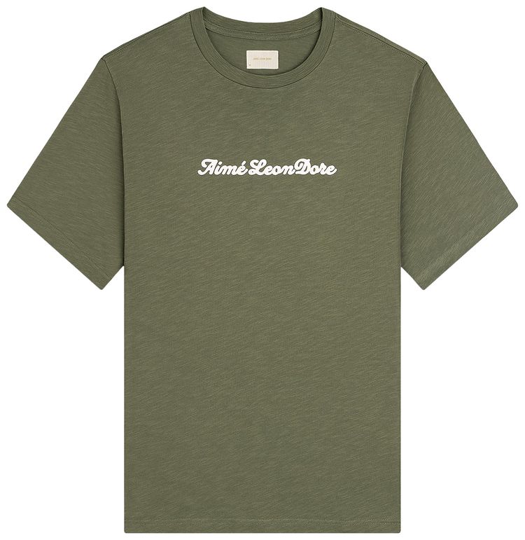 Aime Leon Dore Puff Print Slub Logo Tee Deep Lichen Green