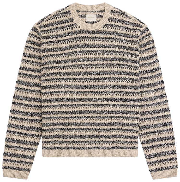 Aime Leon Dore Boucle Open Knit Crewneck Sweater Sahara Sun Stripe