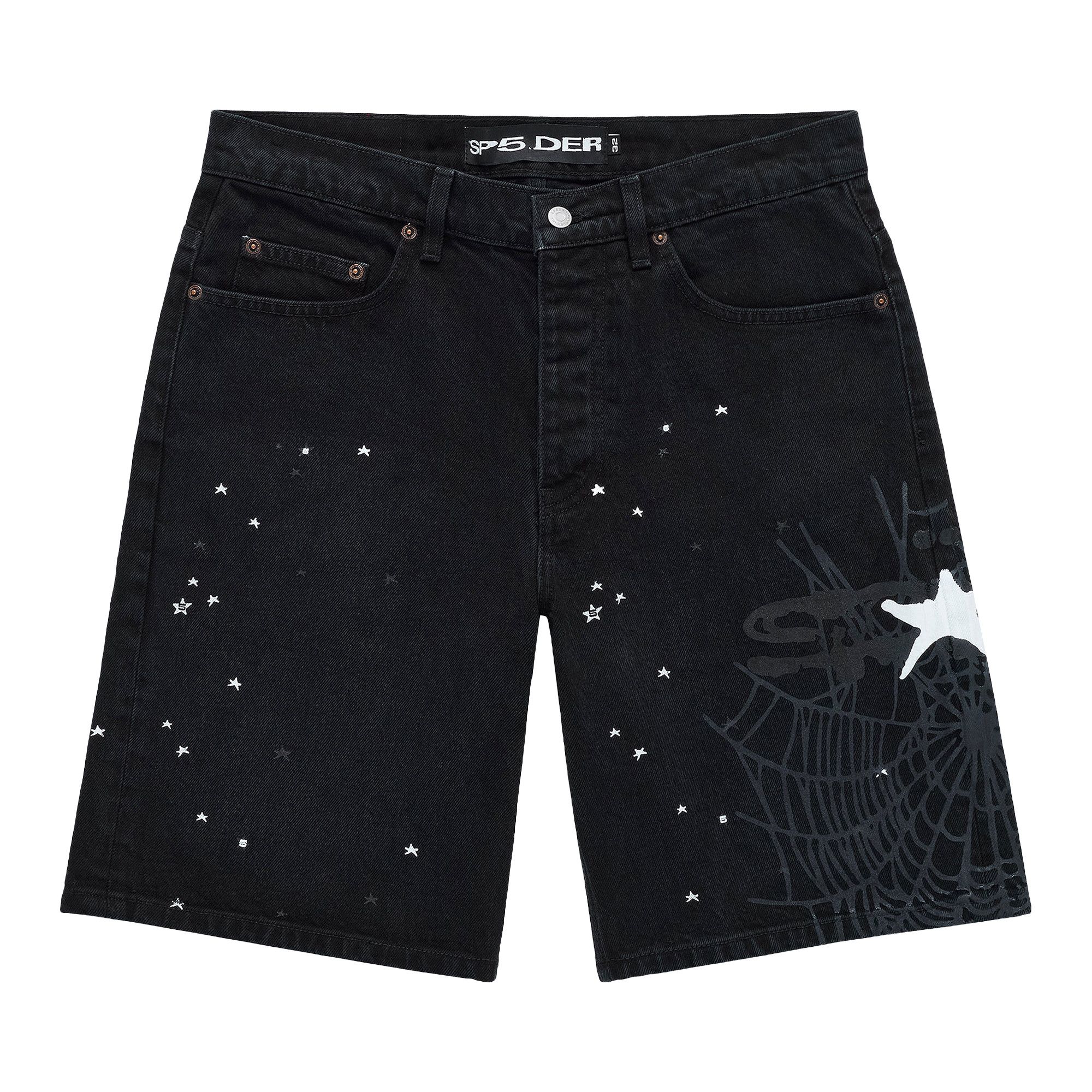 Buy Sp5der Heavy Web Denim Short 'Black' - SH015SS26BLK | GOAT