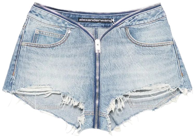 Alexander Wang Dipped V Zip Waistband Cut Off Short Authentic Light Indigo
