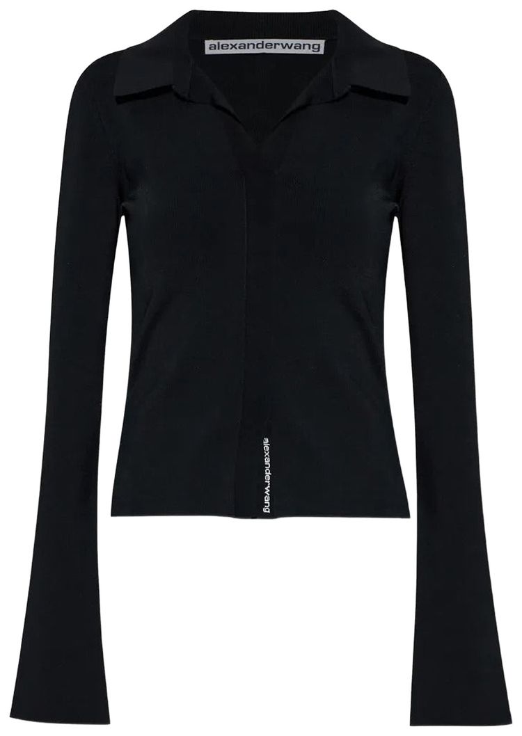 Alexander Wang Long Sleeve Fixed Placket Polo Black