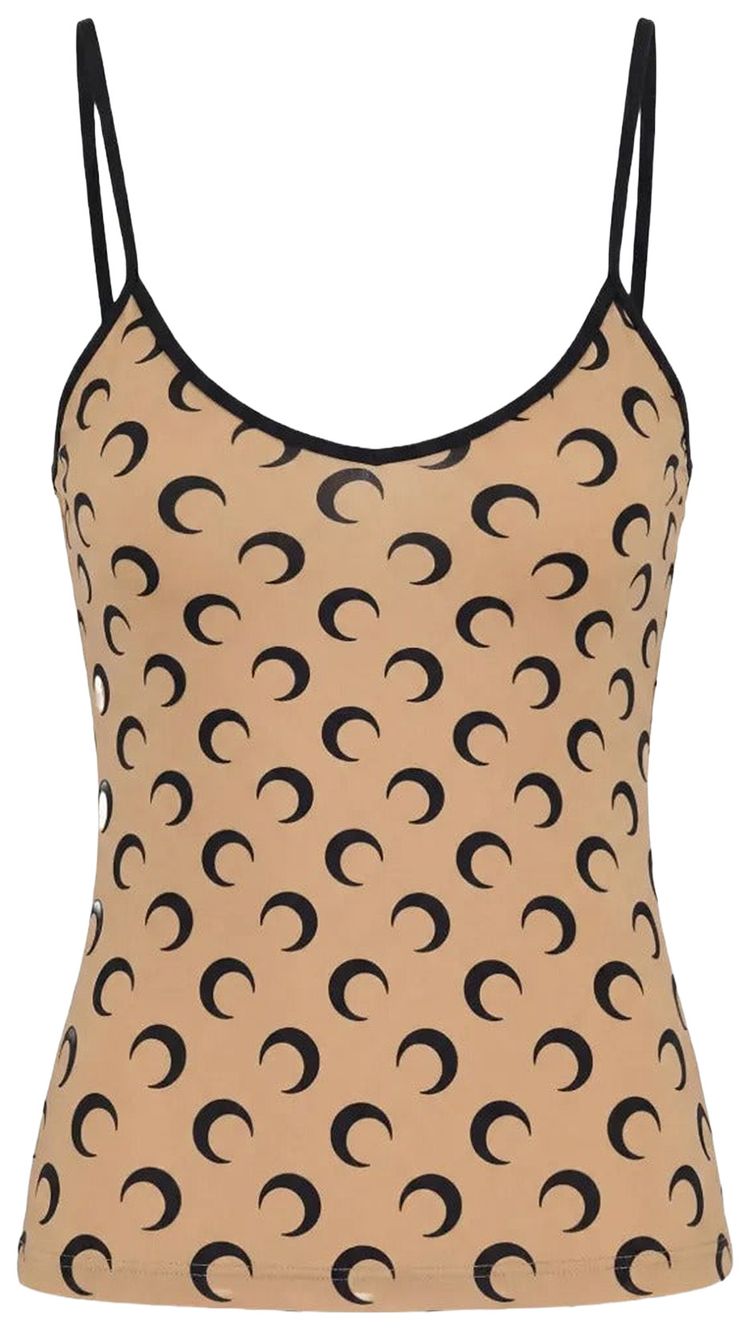 Marine Serre Moon Printed Jersey Straps Top Tan