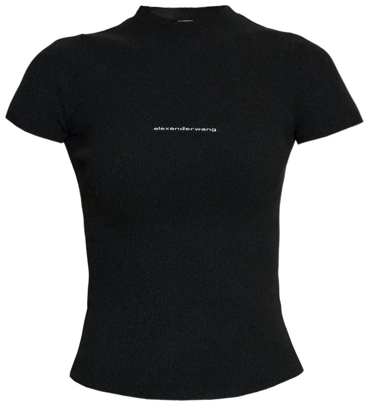 Alexander Wang Jacquard Logo Short Sleeve Crewneck Top Black