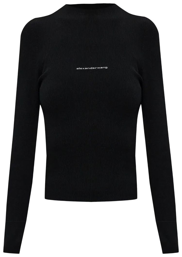 Alexander Wang Jacquard Logo Long Sleeve Crewneck Top Black