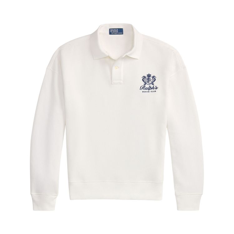 Polo Ralph Lauren Long Sleeve Island Fleece Knit Graphic Print Polo Sweatshirt White