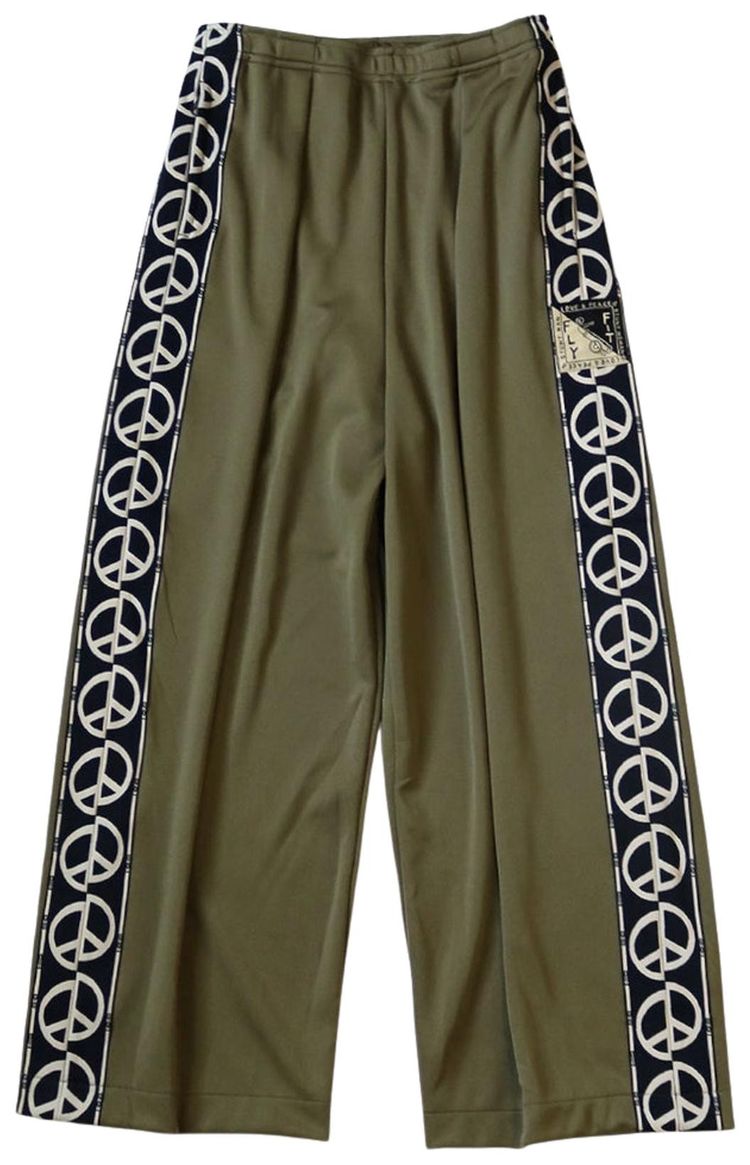 Kapital Smooth Jersey THDD Baggy Track Pants Peace Sign Khaki