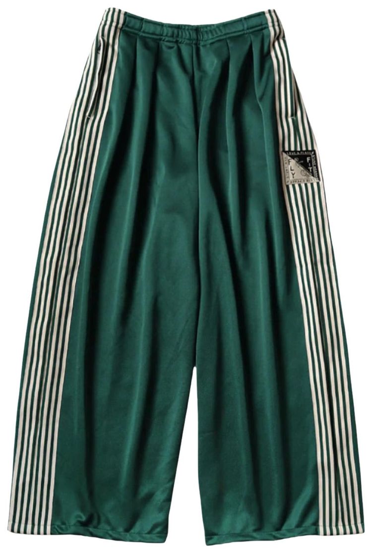 Kapital Smooth Jersey Stantman  Woman Super Baggy Track Pants Banner Stripe Green