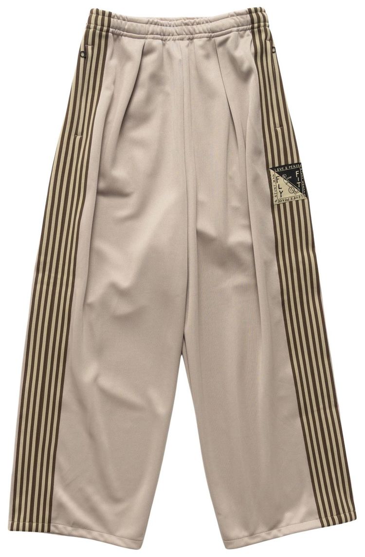 Kapital Smooth Jersey Stantman  Woman Baggy Track Pants Banner Stripe Beige