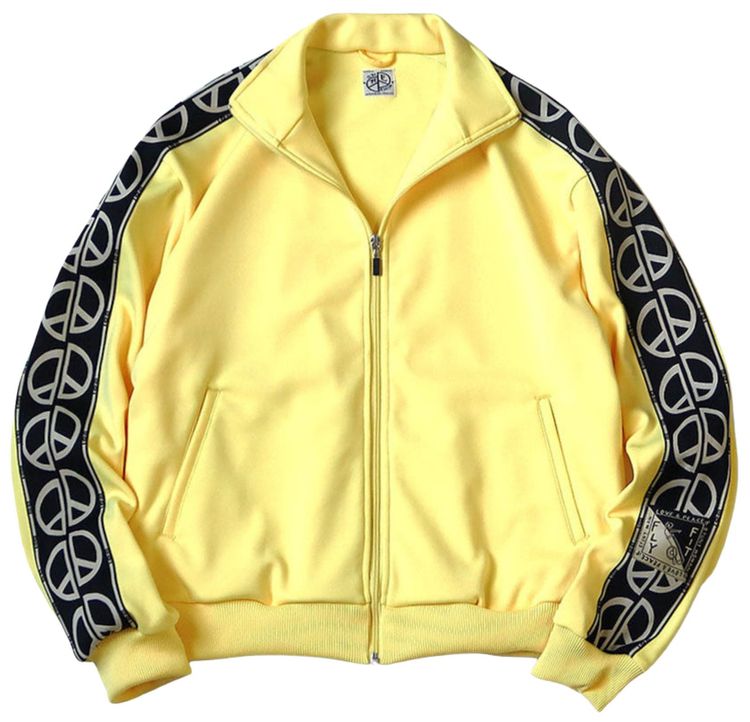 Kapital Smooth Jersey THDD Track Jacket Peace Signs Light Yellow