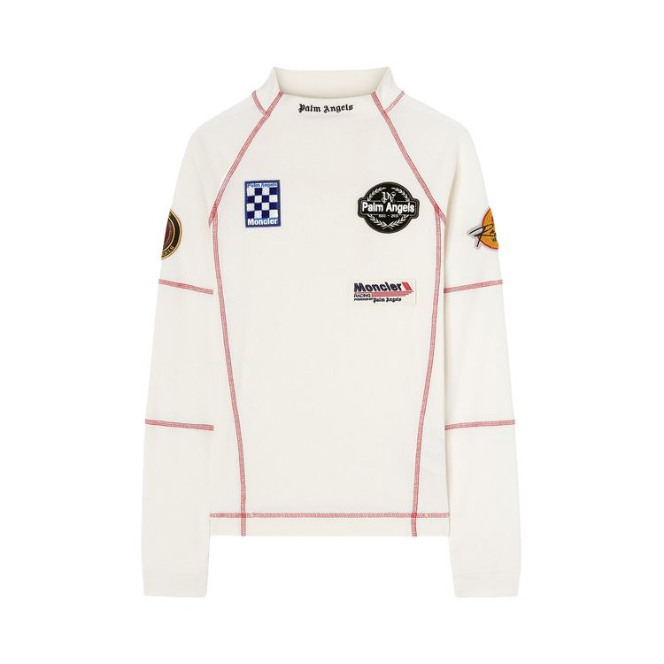 Moncler x Palm Angels Racing Logo Patch Long Sleeve T Shirt White