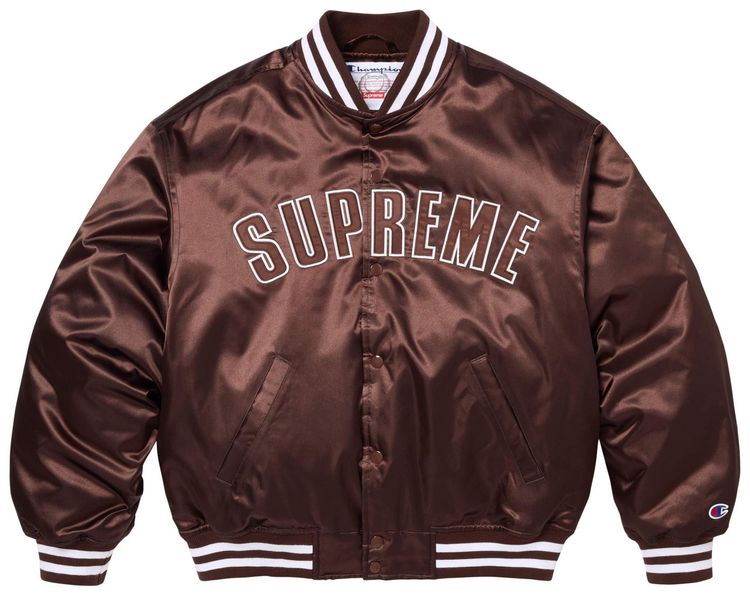 Supreme x Champion Satin Varsity Jacket Brown