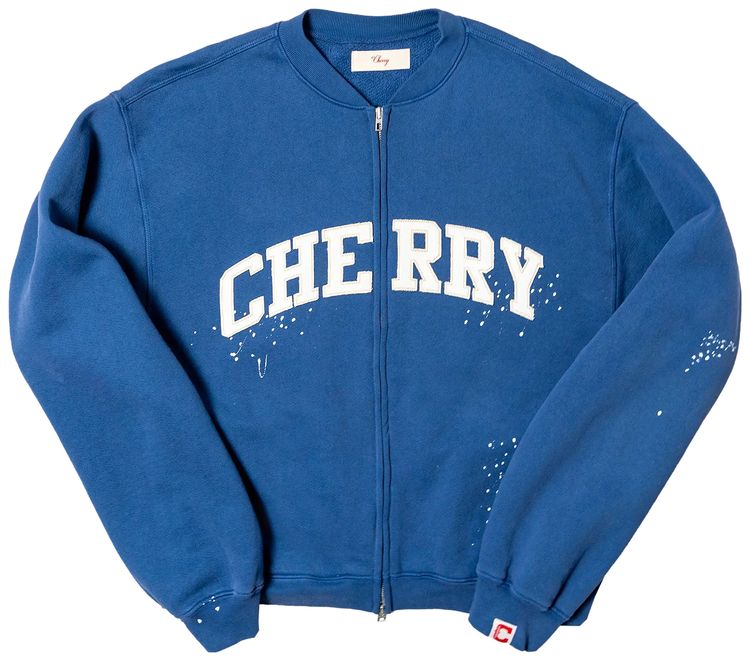 Cherry LA Applique Zip Up Crew Sun Faded Blue
