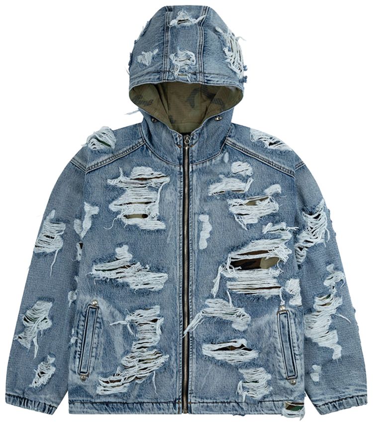 Thug Club Hell Denim Camo Hooded Zip Up Blue