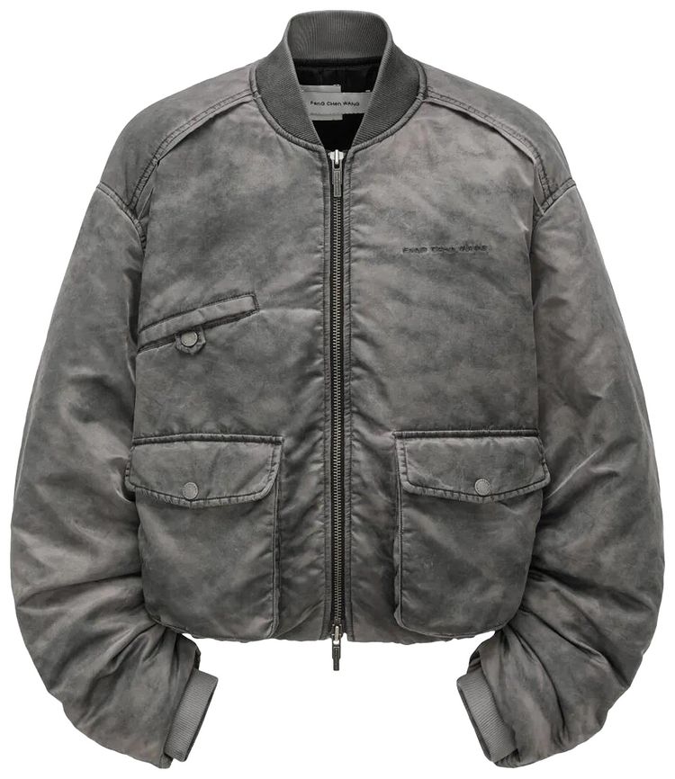 Feng Chen Wang Spray Painted Nylon Bomber Jacket Dark Grey