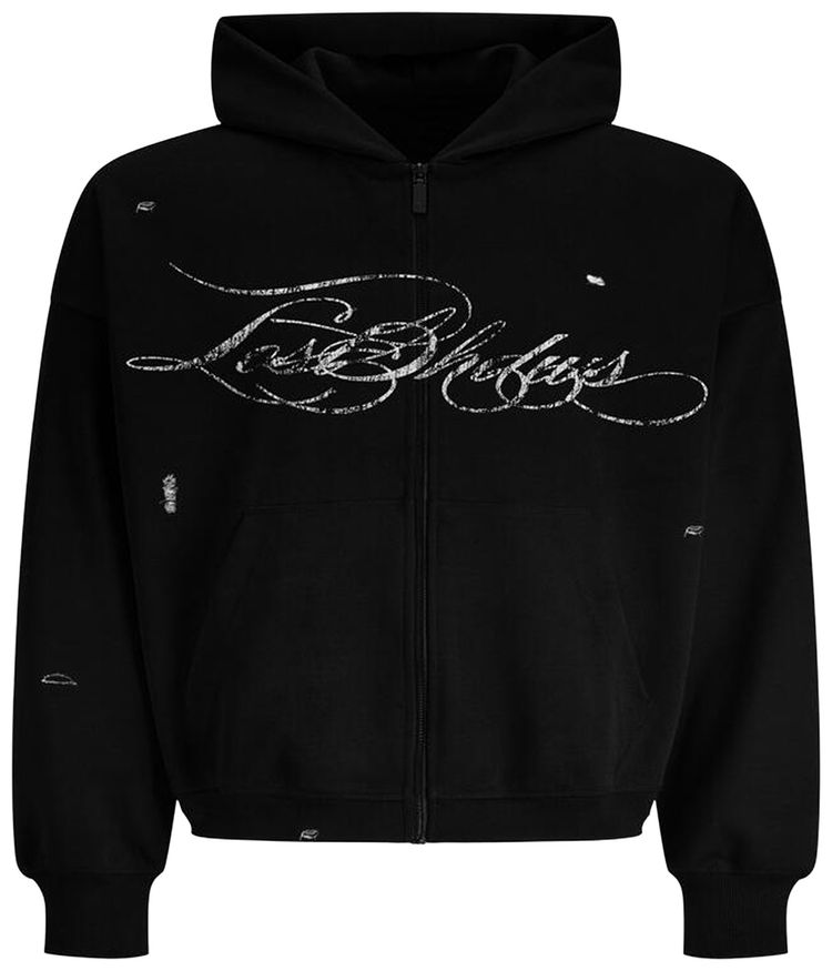 LOSTSHDWS Distressed Script Hoodie Black
