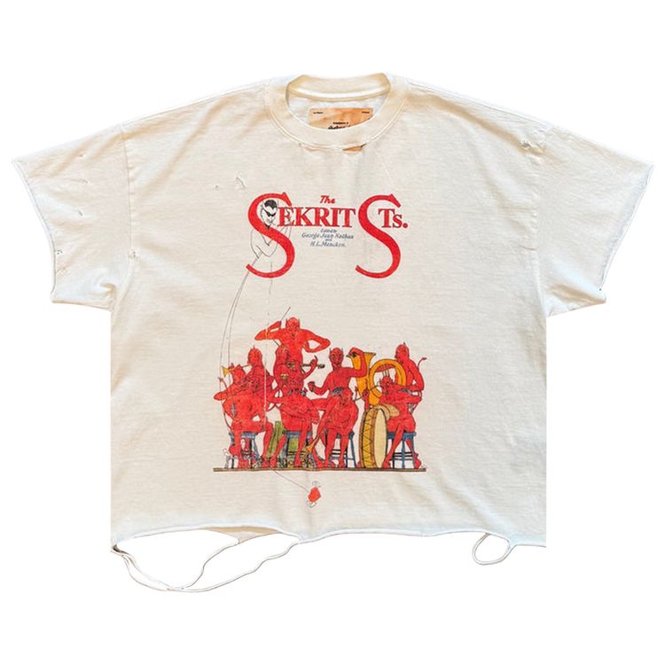 SEKRIT SAINTS Devil Band T Shirt Vintage White