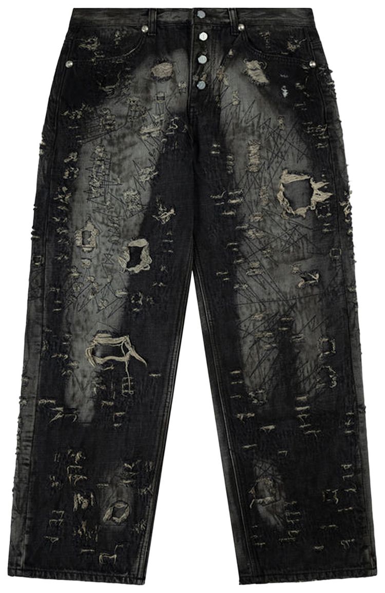 Thug Club Hard Washed Damaged Denim Pants Black