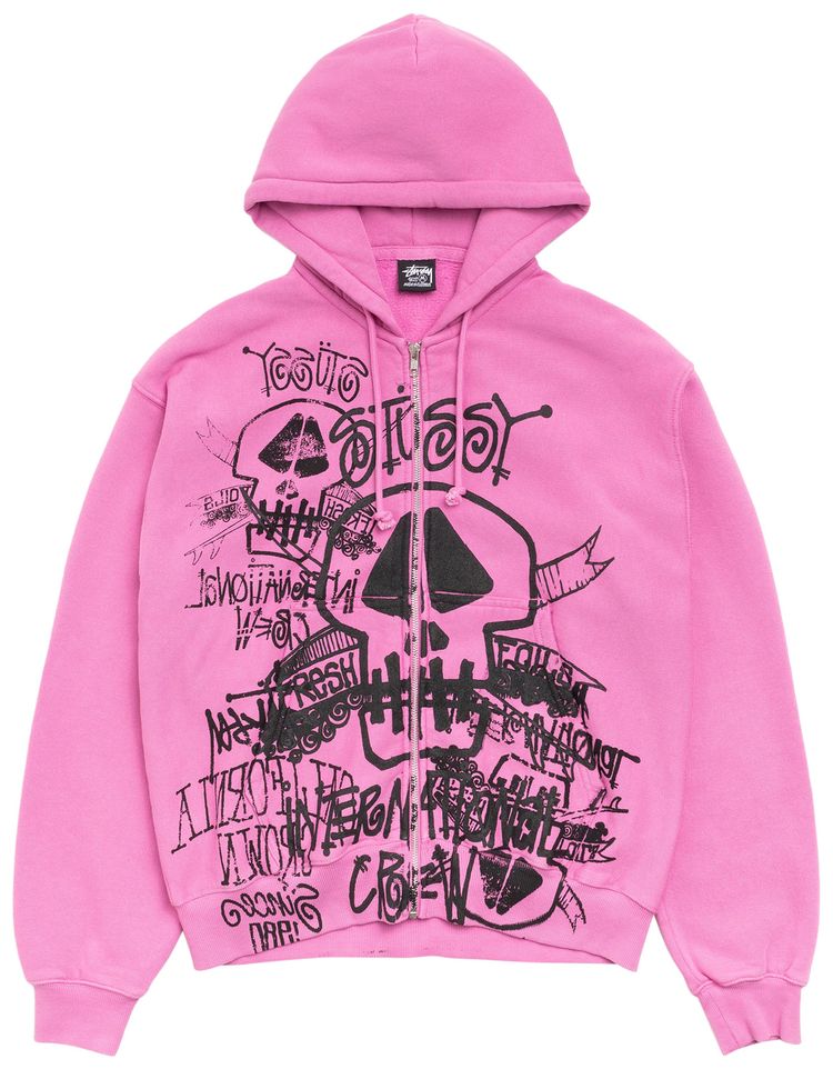 Stussy Skulls Zip Hoodie Pigment Dyed Pink
