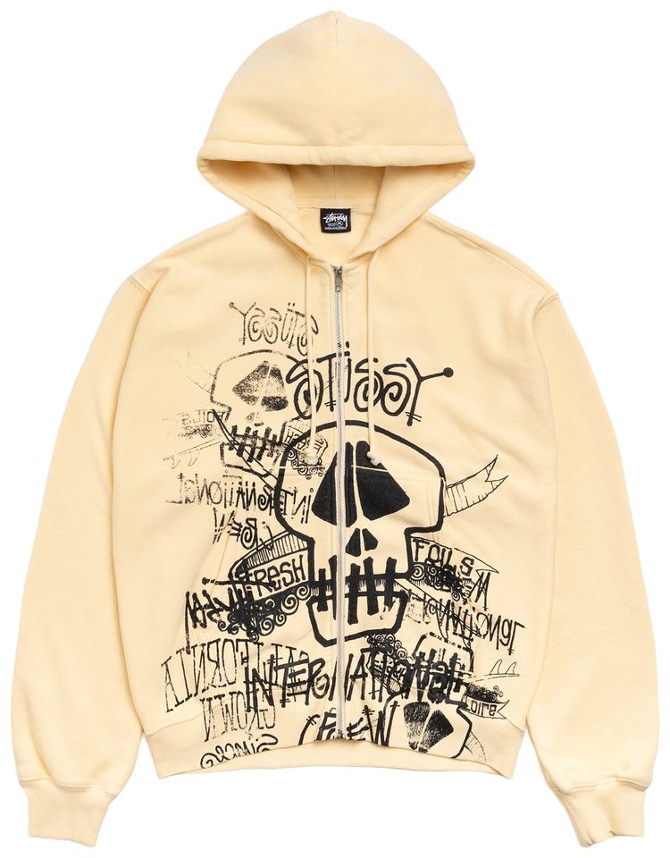 Stussy Skulls Zip Hoodie Pigment Dyed Gold