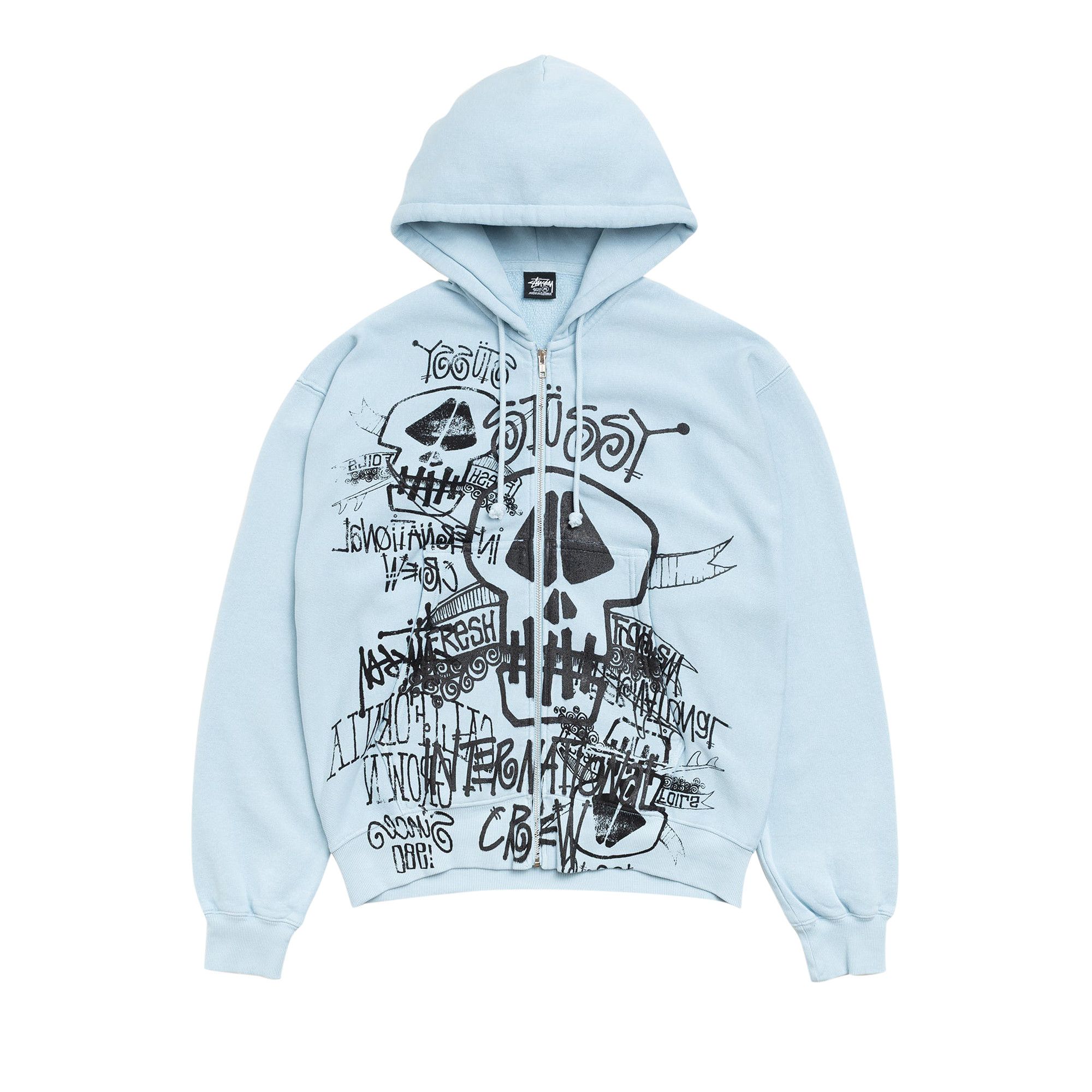 Buy Stussy Skulls Zip Hoodie Pigment Dyed 'Sky Blue' - 1975177 SKY
