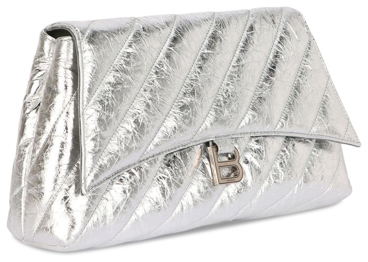 Balenciaga Large Metallized Quilted Crush Clutch Silver