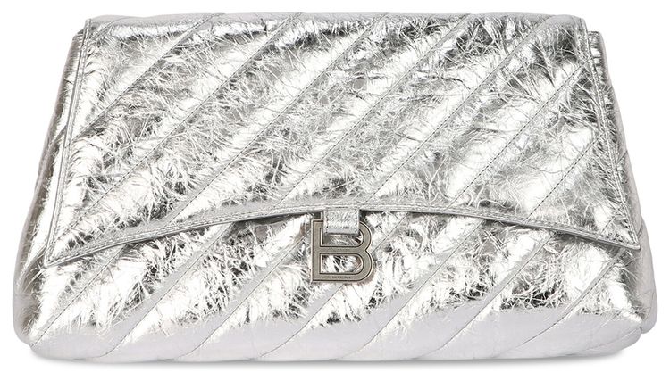 Balenciaga Large Metallized Quilted Crush Clutch Silver