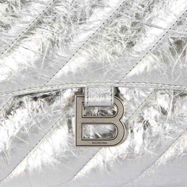 Balenciaga Large Metallized Quilted Crush Clutch Silver