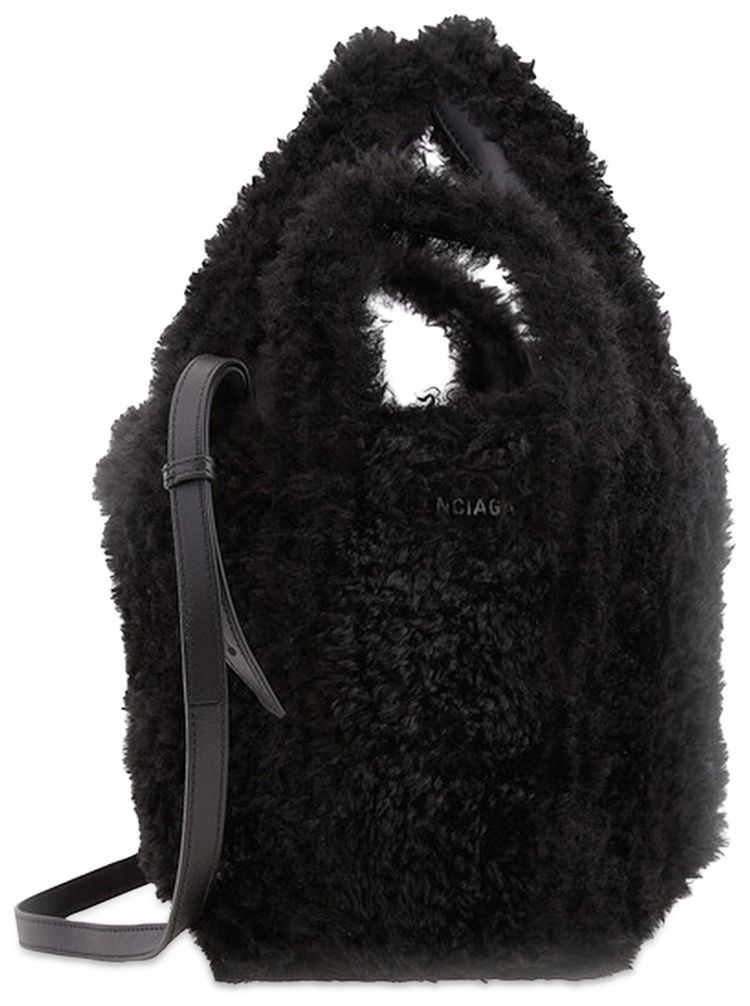 Balenciaga Everyday 20 XS North South Faux Fur Tote Black