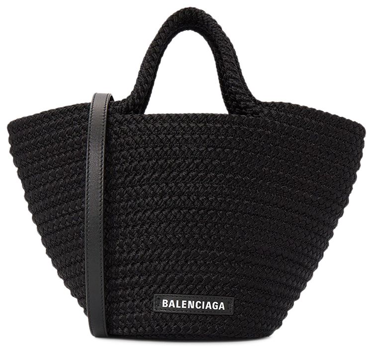 Balenciaga Ibiza Small Basket Bag With Strap BlackWhite