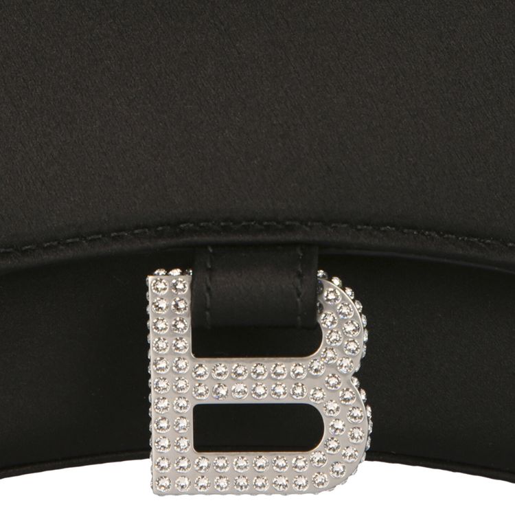 Balenciaga XS Hourglass Top Handle Bag In SatinStrass Black