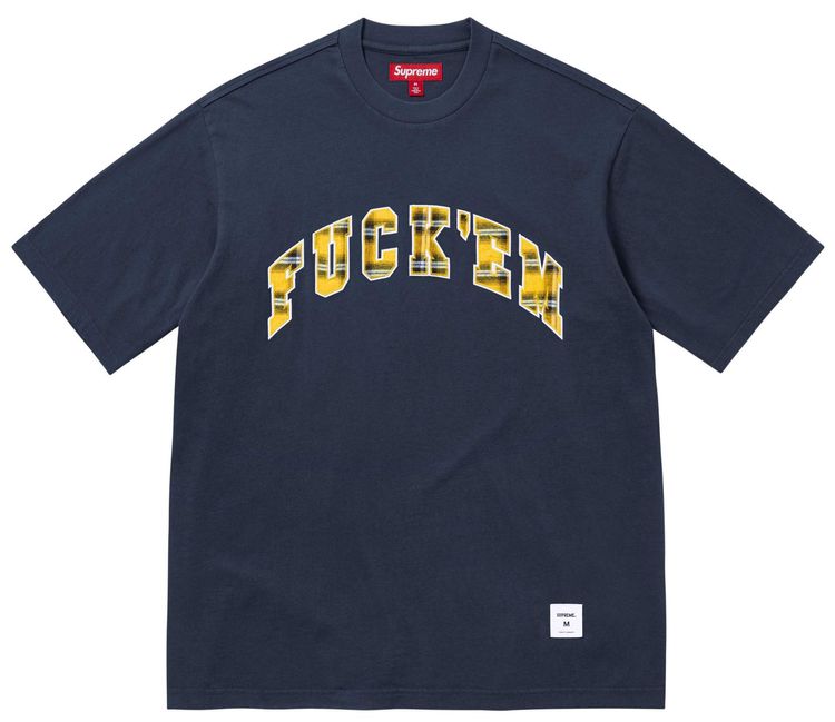 Supreme Fuck Em Plaid Short Sleeve Top Navy