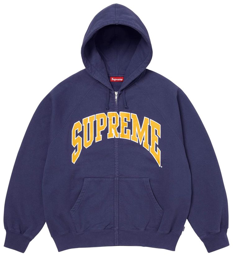 Supreme Cracked Raglan Zip Up Hooded Sweatshirt Washed Navy