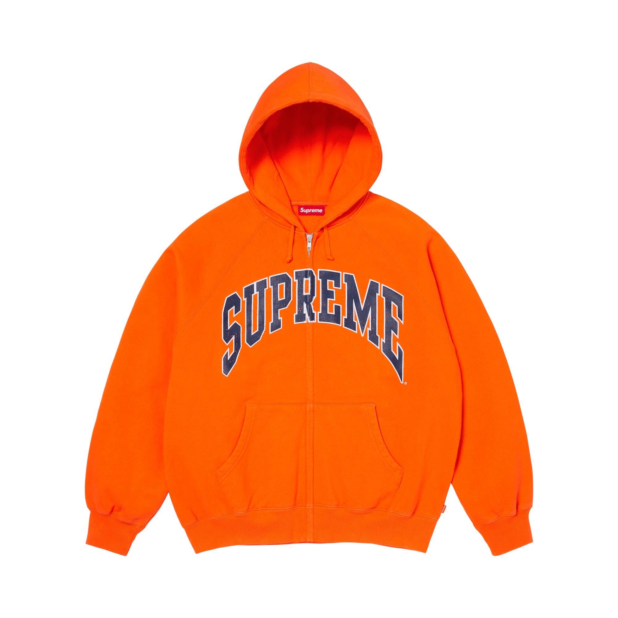 Buy Supreme Cracked Raglan Zip Up Hooded Sweatshirt 'Dark Orange