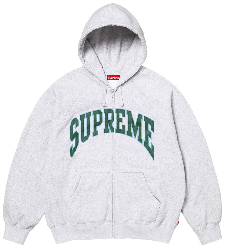 Supreme Cracked Raglan Zip Up Hooded Sweatshirt Ash Grey