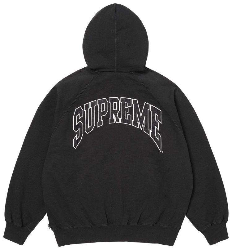 Supreme Cracked Raglan Zip Up Hooded Sweatshirt Black