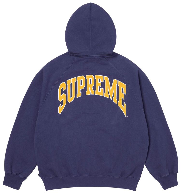Supreme Cracked Raglan Zip Up Hooded Sweatshirt Washed Navy