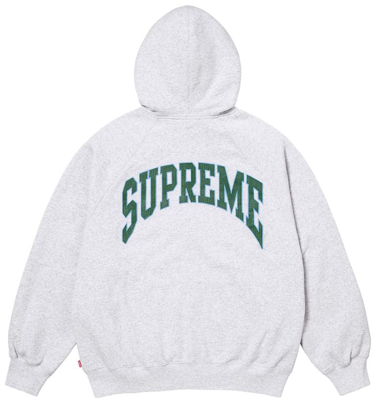 Supreme Cracked Raglan Zip Up Hooded Sweatshirt Ash Grey