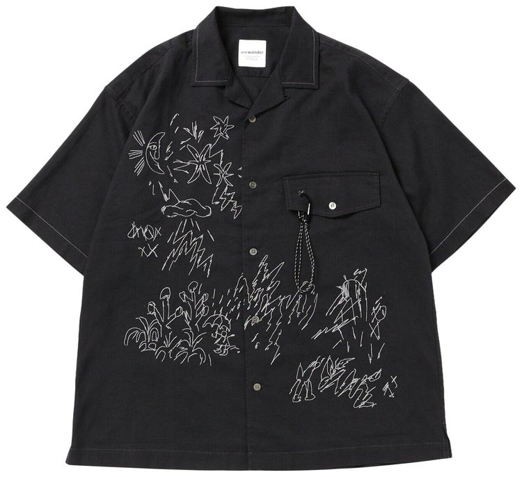 And Wander Reflective Embroidery Shirt Black