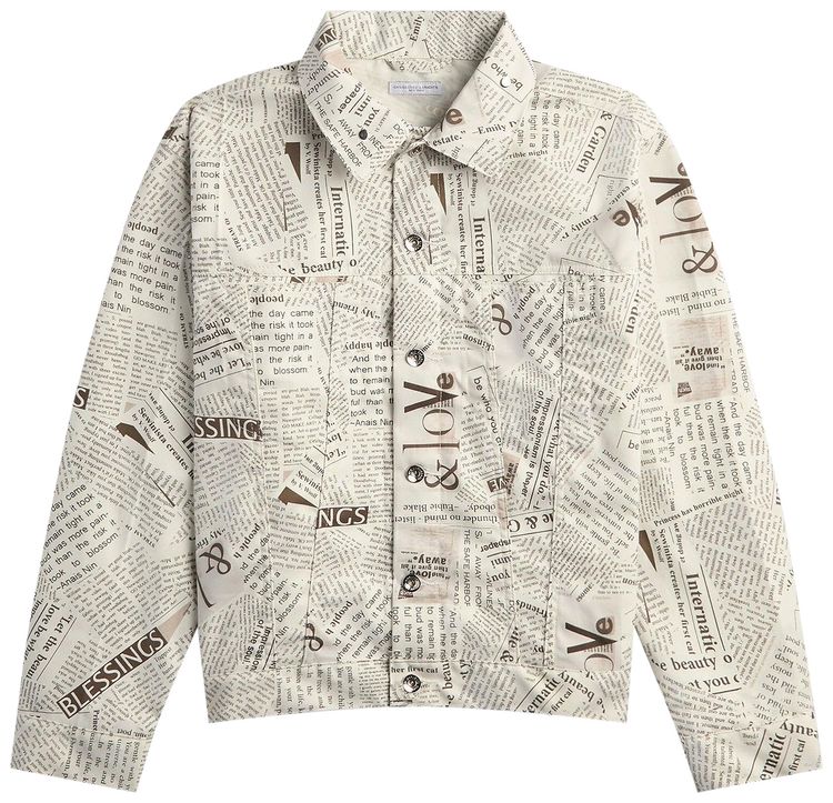 Engineered Garments Type 5 Jean Jacket White Newspaper Print
